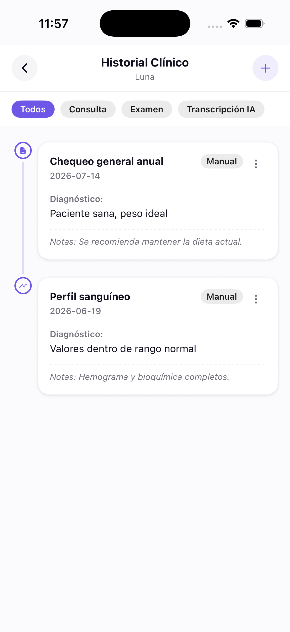 Captura de pantalla de Purrpify — Historial